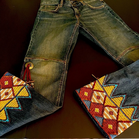 Rare Ralph Lauren Western Beaded Dungarees Jeans Womens Size 28 - Picture 1 of 6